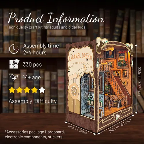 Vista 3 de Kit de rincón de lectura - Kit de casa de muñecas DIY en miniatura de madera con cubierta de polvo, estantería decorativa, rompecabezas 3D