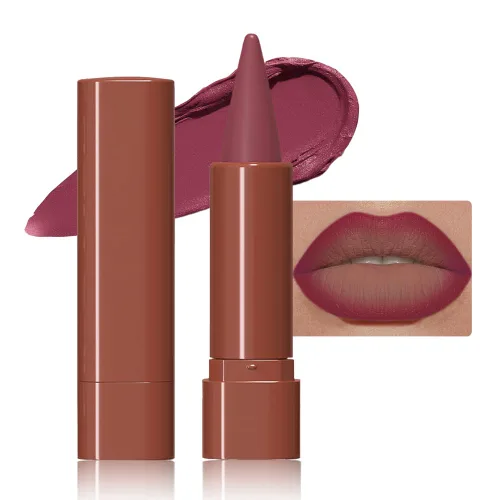 Vista 36 de evpct Combo de delineador de labios metálico rosa brillante y lápiz labial, lápiz labial con punta de cono para mujer, de larga duración