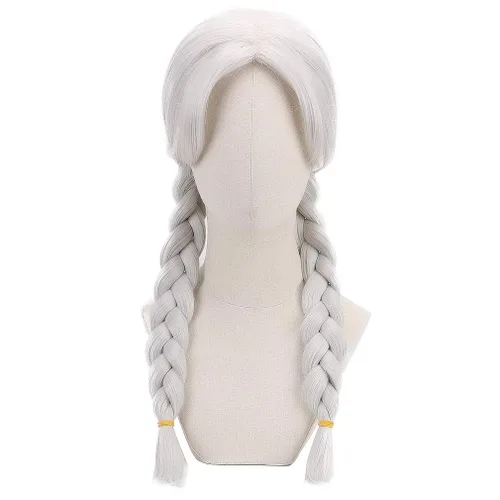 Vista 2 de PARTYZONE - Peluca de cosplay trenzada blanca con trenzas, pelucas de anime para mujer, pelucas sintéticas para fiestas, juegos de rol, peluca