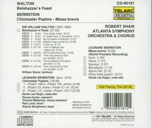 Vista 2 de Walton: Belshazzar's Feast / Bernstein: Chichester Psalms - Missa Brevis