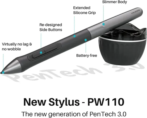 Vista 2 de HUION Inspiroy - 2 tabletas de dibujo grandes con rueda de desplazamiento, 3 juegos de 8 teclas personalizadas, bolígrafo sin batería para arte
