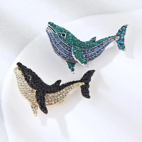 Vista 3 de ROFARSO Broche de delfín de cristal con diamantes de imitación, broche de pez de animales marinos para boda, fiesta, graduación, regalo, alfiler