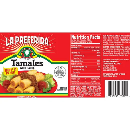 Vista 2 de La Preferida Tamales enlatados de carne de res y cerdo con salsa, 15 onzas (paquete de 12)