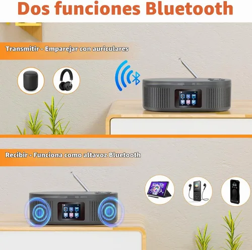 Vista 10 de DESOBRY, Reproductor de CD Boombox portátil con modos Bluetooth TX/RX y Negro