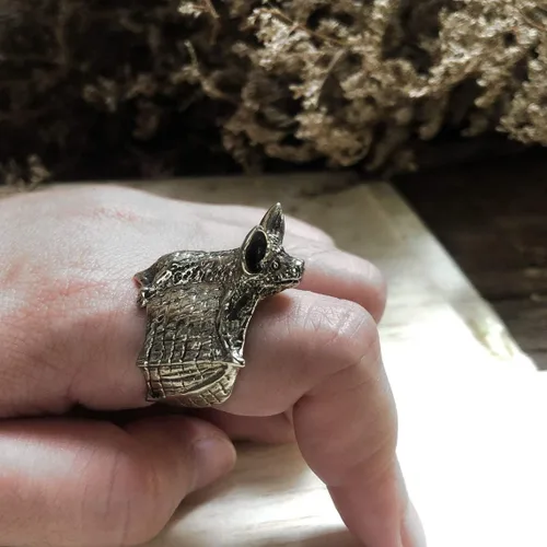 Vista 3 de Anillo de murciélago de plata de ley 925 ala de Halloween vampiro ajustable celta búho pájaro zombie joyería