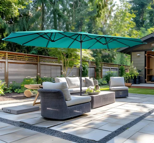 Vista 7 de Sombrilla de doble cara para patio de 15 x 9 pies con base y manivela, sombrilla rectangular extragrande para patio, césped y jardín, beige