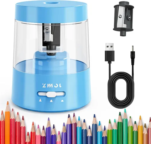 Vista 12 de ZMOL Sacapuntas eléctrico para lápices de colores, operado por batería, sacapuntas eléctrico enchufable para niños 6-8mm No.2/Oficina/Hogar/Negro