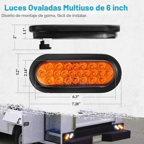 Vista 5 de Partsam 2 luces LED ovaladas de 6 pulgadas, color ámbar, 24 LED, luces LED ovaladas de 6 pulgadas, intermitentes y luces de estacionamiento, montaje