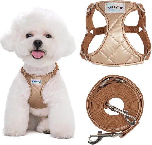 Vista 10 de Puppytie XXS - Arnés y correa para cachorro, rosa brillante, XXS (2.2–6 libras) Puppy Harness for Small Dogs, Designer Extra Small Dog Harness