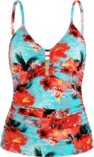 Vista 15 de Ocean Blues Traje de Baño Tankini Retro para Mujer con Fruncido Control de Abdomen Solo Parte Superior del Tankini Negro