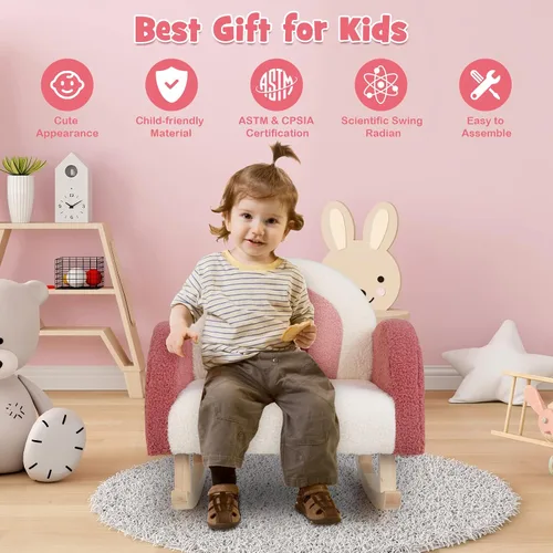 Vista 7 de Costzon Sofá para niños, mecedora para niños pequeños con marcos de madera maciza, tela de felpa, diseño antipuntas para habitación de niños