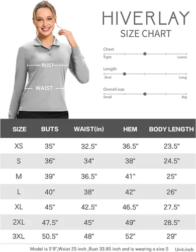 Vista 7 de Hiverlay Polo Shirts for Women Golf Shirts UPF 50+ Long Sleeve Shirt Collared
