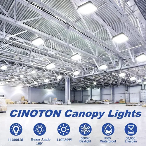Vista 9 de CINOTON 80W luces de dosel LED 11200LM, luces LED comerciales para tienda 120Vac, luz LED de alta bahía al aire libre IP65 impermeable para techo