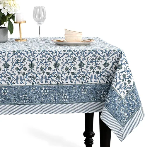Vista 11 de CPC - Mantel cuadrado 100% algodón, 60 x 60 pulgadas, estampado de bloques indios, mantel para bodas, primavera/verano, barbacoa, verde ágata
