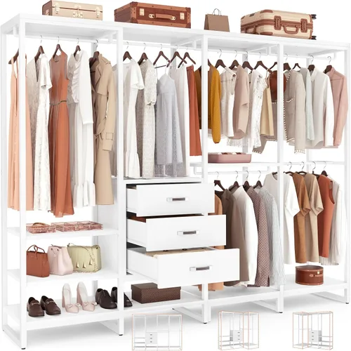 Vista 8 de Aheaplus Organizador de Closet de Madera para Colgar Ropa, Perchero de Ropa Resistente, Sistema de Closet en Esquina en Forma de L Grande con 3