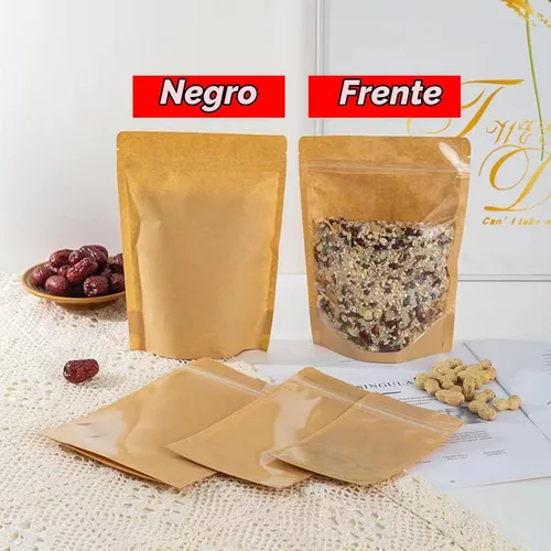 Vista 4 de 100 bolsas de pie, bolsas de papel kraft de 3.5 x 5.5 pulgadas con ventana transparente, bolsas reutilizables con cremallera para almacenamiento