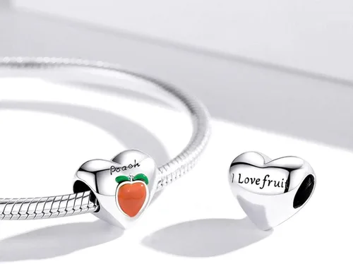 Vista 3 de Abalorio de plata de ley 925 con diseño de melocotón, mango y aguacate, con forma de mangostán