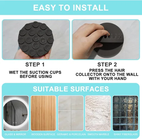 Vista 5 de Colector de cabello con succión para montaje en pared, 2 piezas, trampa para drenaje de ducha, recolector de pelo reutilizable para pared de ducha