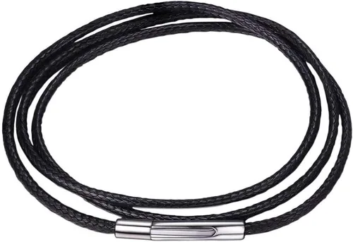 Vista 9 de U7 - Collar de cordón de cuero con cierre de acero inoxidable personalizable/negro, cadena de cuerda de cera tejida impermeable de color a. 2MM