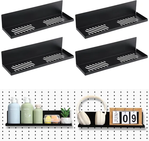 Vista 11 de Therwen Paquete de 4 estantes magnéticos para tablero de clavijas, organizador de pared, estante de metal con bandeja de acero, accesorios