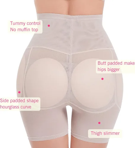 Vista 3 de ponlodos Bragas levantadoras de cadera y glúteos para mujer, 4 almohadillas moldeadoras de cintura alta, ropa interior acolchada con control