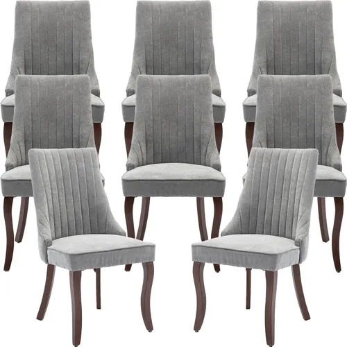 Vista 23 de Juego de 2 sillas de comedor modernas de mediados de siglo, tapizadas de tela beige, sillas de cocina y comedor, sillas de cocina con patas