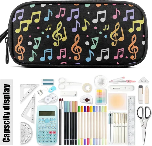 Vista 8 de Fustylead Estuche para lápices de gran capacidad para notas musicales, bolsa de maquillaje multiusos, bolsa de almacenamiento para oficina