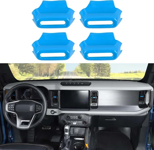 Vista 18 de Jimen Compatible con Ford Bronco 2021-2023, 4 piezas de cubierta de botón de ajuste de ventilación de aire de consola central (azul)