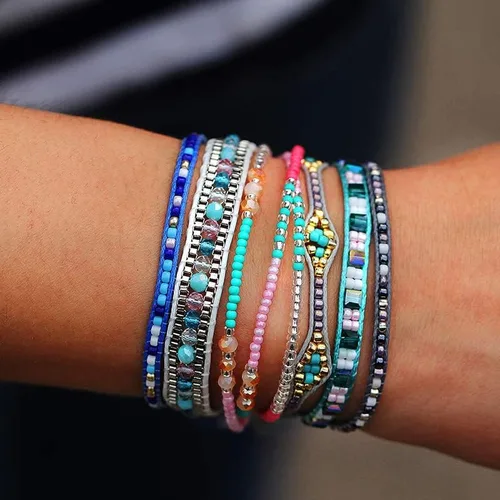 Vista 6 de 5 tobilleras con cuentas, pulsera ajustable hecha a mano para mujer, pulseras únicas de cuentas coloridas