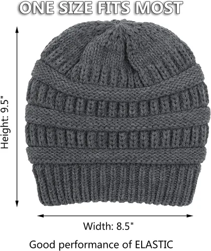 Vista 2 de Muryobao Gorro de punto cálido para mujer, de satén con forro de seda de punto, grueso y holgado