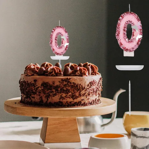 Vista 4 de Velas de números de cumpleaños de 2.95 pulgadas, velas de números rosa con purpurina para decoración de pastel, velas de cumpleaños de mariposa