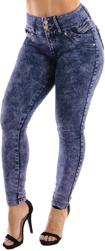 Vista 2 de Moda Xpress Pantalones de mezclilla ajustados de cintura alta y tiro medio para mujer diseño colombiano con levantamiento de glúteos 10623N