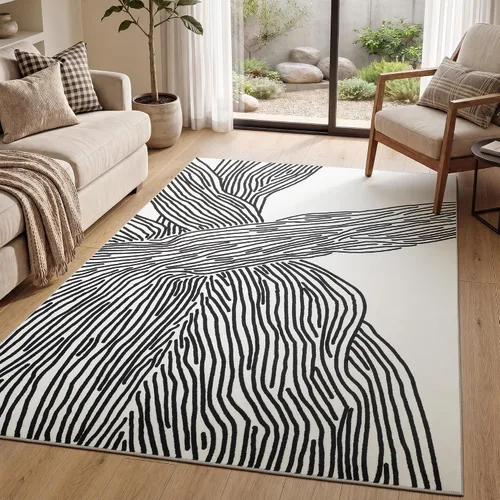 Vista 10 de YIHOUSE Alfombra de leopardo para sala de estar, bonita alfombra con estampado de guepardo blanco y negro, moderna, lavable, alfombras con estampado