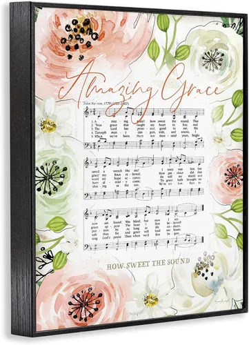 Vista 2 de Amazing Grace - Partituras florales, 16 x 20 pulgadas enmarcada giclée Amazing Grace Floral