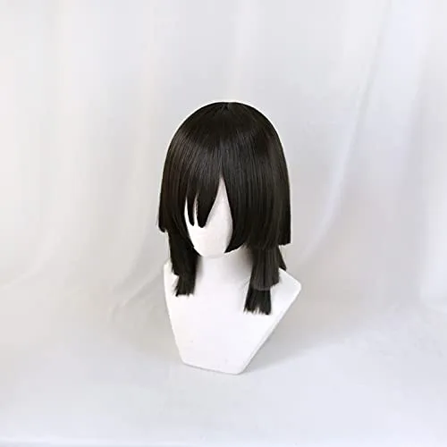Vista 3 de Anime Demon Slayer Kimetsu No Yaiba Iguro Obanai - Peluca negra para cosplay para hombres y mujeres resistente al calor pelucas de pelo sintético