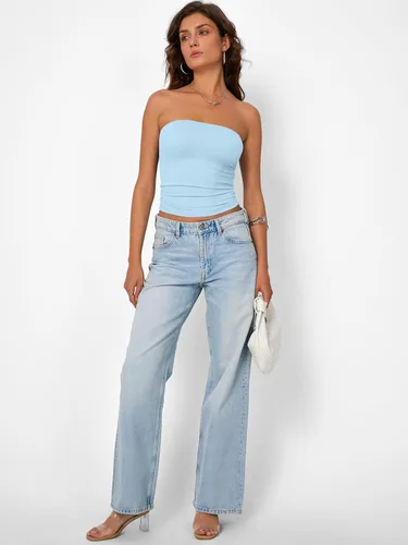 Vista 5 de Trendy Queen Top corto bandeau sin tirantes para mujer Azul bebé