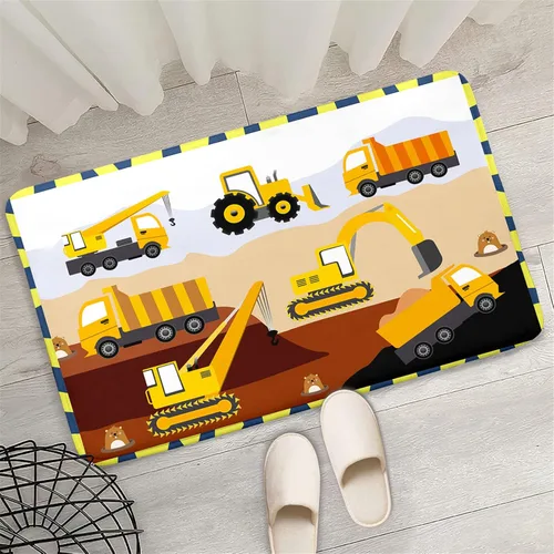 Vista 2 de Alfombra de construcción – Alfombras de construcción para habitación de niños, divertido diseño de camión de dibujos animados, alfombra de coche