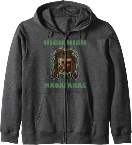 Vista 3 de High High Madafakas Rasta Cat Cannabis Weed Marihuana Joint Zip Hoodie