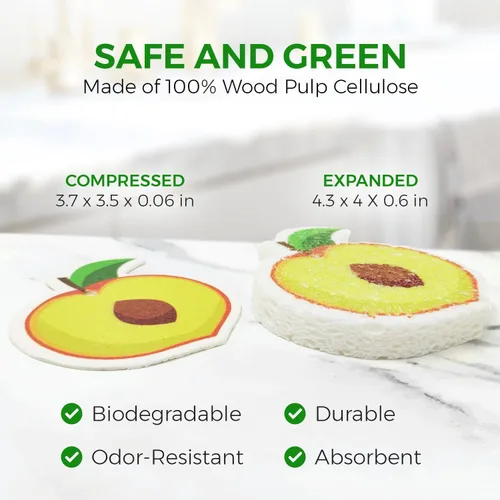 Vista 3 de AIRNEX Esponjas comprimidas de celulosa biodegradable a granel – Paquete de 8 unidades de cocina en forma de fruta, ecológicas, sin olor, naturales