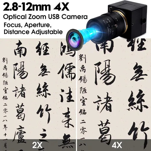 Vista 3 de Cámara USB 4K 0.1-0.472 in 4X Varifocal Lente Manual 2160P Cámara Ultra HD Compatible con UVC Primer Plano Webcam Soporte OpenCV PC Computadora