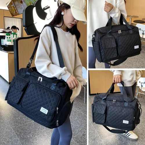 Vista 386 de Pequeña bolsa de gimnasio para mujer, bolsa de viaje con compartimento para zapatos