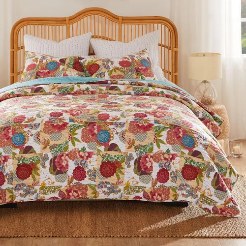 Vista 12 de Greenland Home Jewel Kantha - Juego de cama reversible acolchado 100% algodón, tamaño individual (2 piezas), color rojo