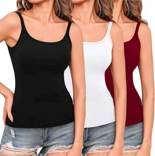 Vista 10 de Totatuit Paquete de 3 camisolas acanaladas con cuello cuadrado para entrenamiento, básicas, ajustadas, informales, para mujer