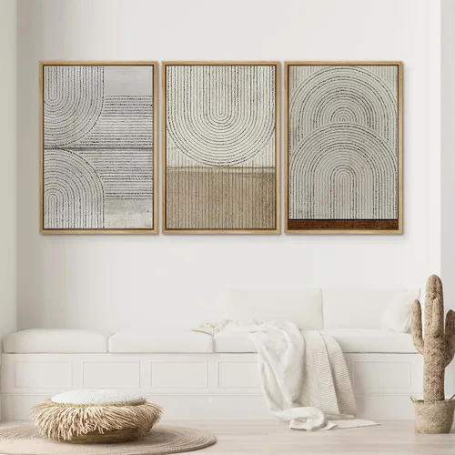 Vista 177 de SIGNWIN Lienzo enmarcado para pared, juego de arte neutro de bosque brumoso, ilustraciones en tono tierra, arte moderno, decorativo, bohemio