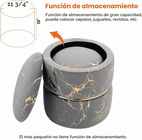 Vista 7 de Furniliving Juego de 2 otomanas redondas de terciopelo para almacenamiento, reposapiés moderno, tapizado, tela bronceada, taburete de tocador