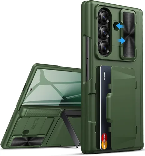 Vista 21 de Funda para Samsung Galaxy Z Fold 7 con Portarjetas, Integrado y Protector de Pantalla y Protección de Bisagra y Cubierta Deslizante para Cámara Negro