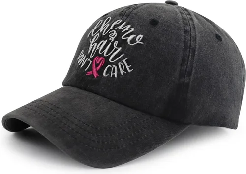 Vista 2 de Tbstlumd Chemo Hair Don't Care - Gorra de béisbol para mujer, divertida gorra de béisbol bordada ajustable de algodón rosa