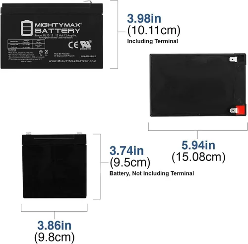 Vista 2 de Mighty Max Battery ML12-12 - Batería de 12 V 12 AH F2 que reemplaza al grupo de alimentación universal 85957 UB12120FR - Paquete de 3