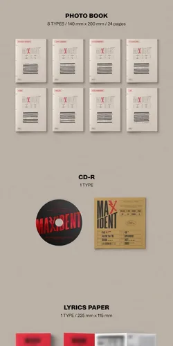 Vista 2 de Stray Kids MAXIDENT 7º Mini álbum versión CD+unidad mini póster plegable en paquete+fotolibro+papel de letras+tarjeta fotográfica+seguimiento