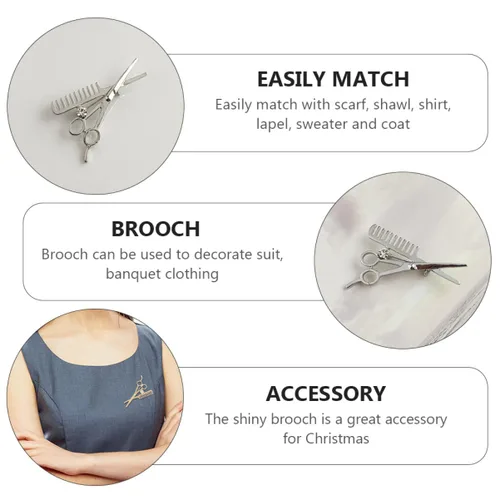 Vista 6 de GALPADA 12 piezas brillantes mini joyería de peluquería para tijera peluquero decoración traje herramientas plata pin peine oro collar suéter